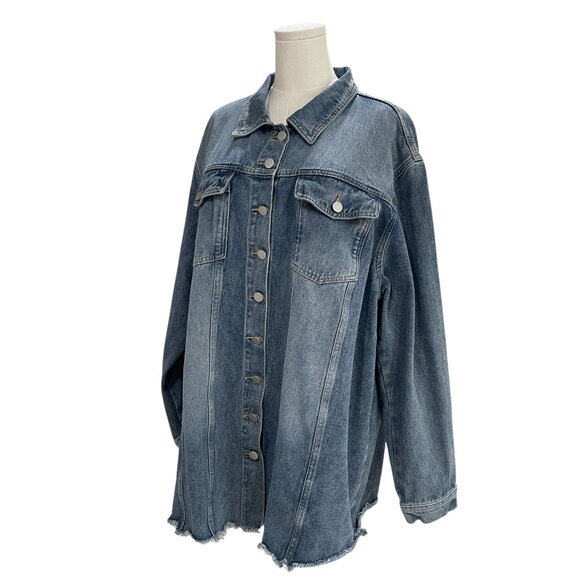 Oversized Denim Jacket Blue Distressed Unbranded 4XL Streetwear Casual Layering - Picture 5 of 9